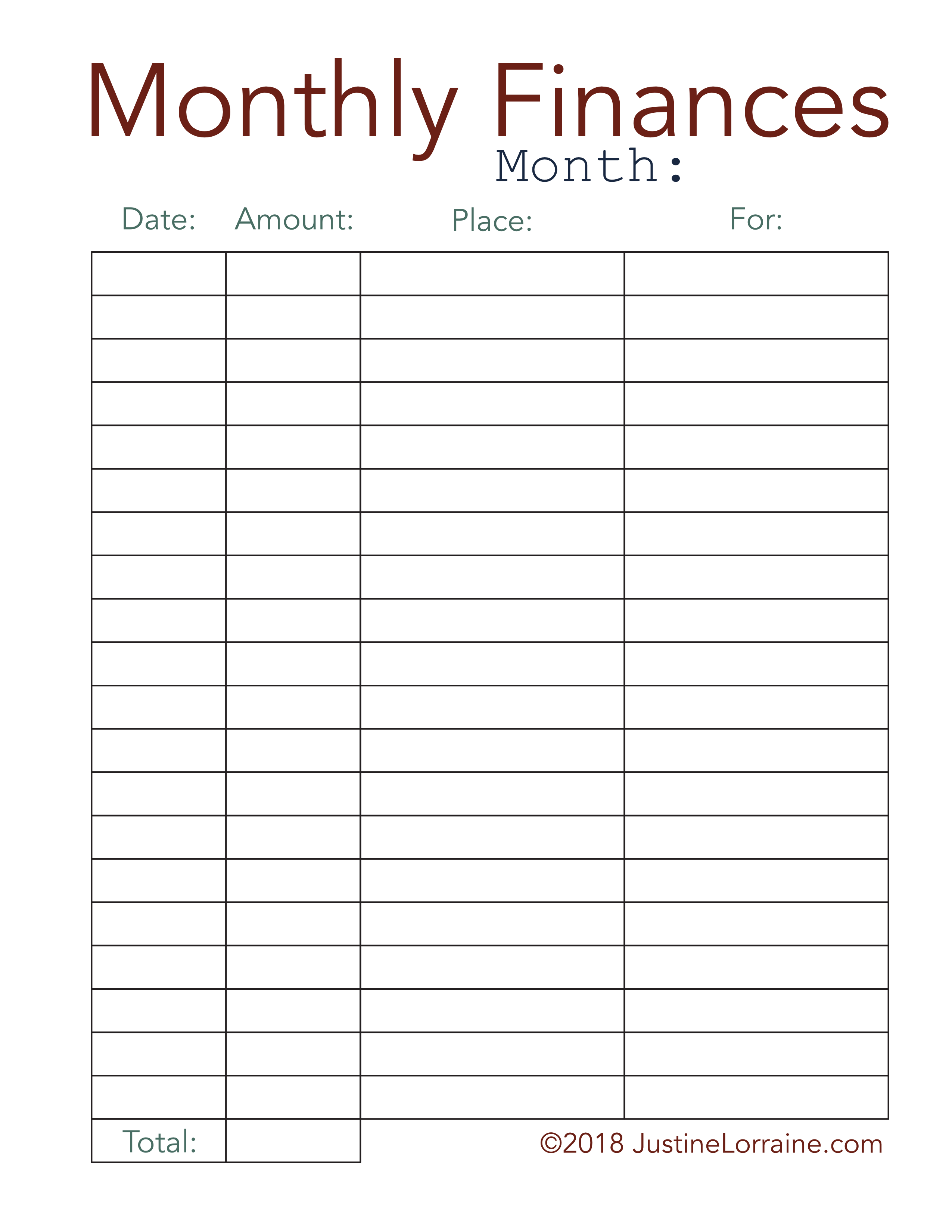 Monthly Finance Worksheet For College Students - justinelorraine.com