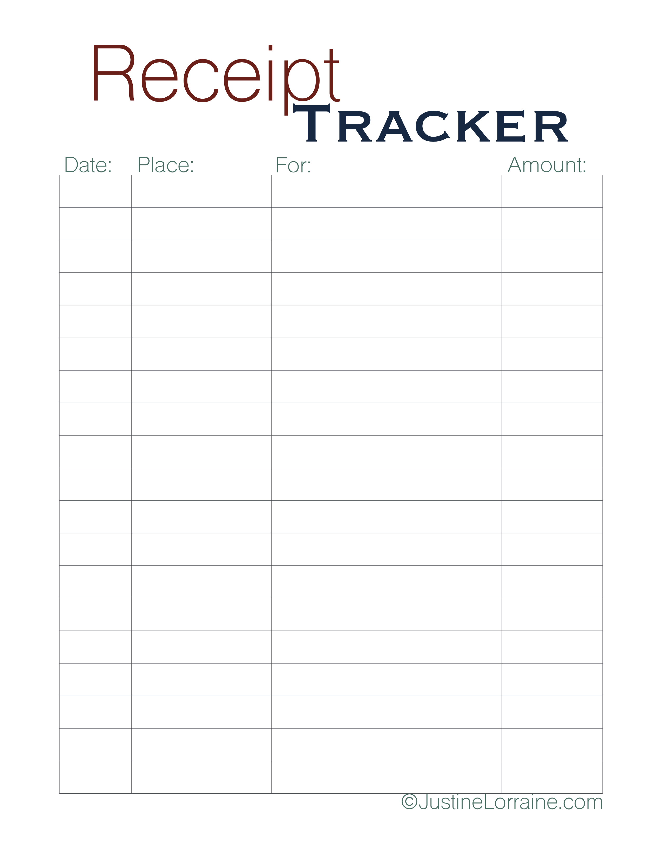 child support receipt tracker free printable